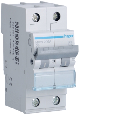 Disjoncteur 3kA - C - 2P - 6A - 2