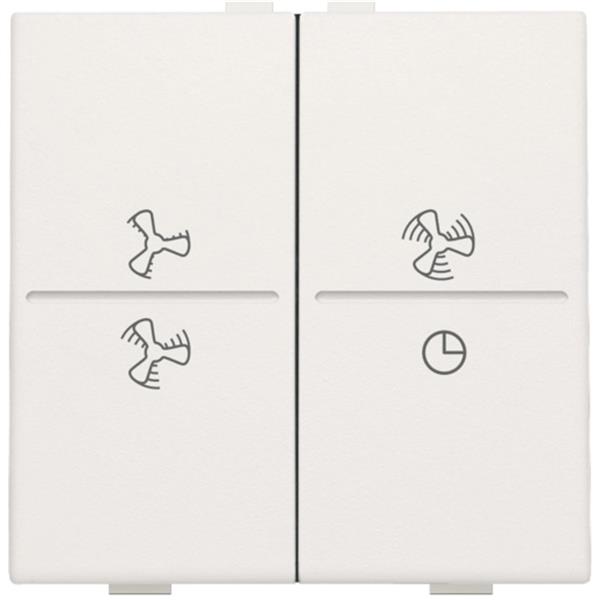 Manette double ventilateur pour poussoir câble-bus ou RF émetteur mural, blanc