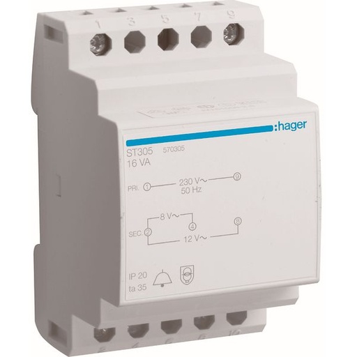 [HAGST305] Transformateur de sonnerie 220V/8-12V - 16VA