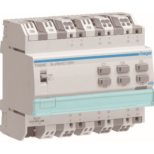 [HAGTYA606E] Module de sortie 6 cont.16A AC1 charge cap. new design QC,ETS +mesure de courant